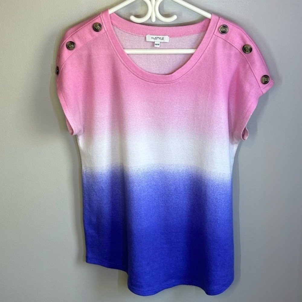 Mystic Pink and Blue Ombre Short Sleeve Top